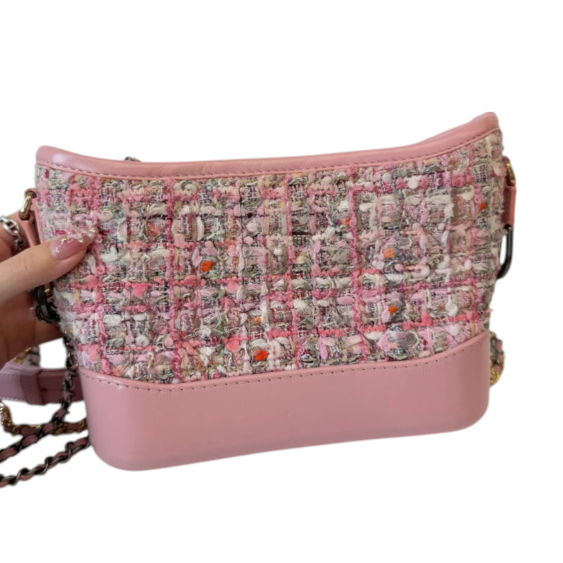Gabrielle Hobo Small Tweed Calfskin Light Pink MHW