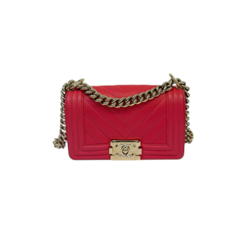 Boy Flap Small Calfskin Chevron Quilted Red GHW