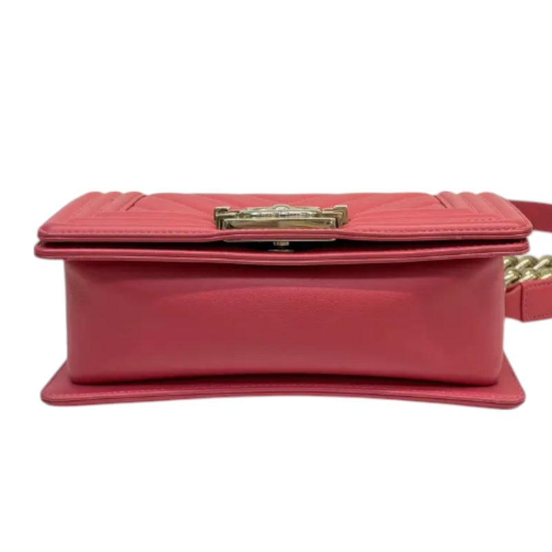 Boy Flap Small Calfskin Chevron Quilted Red GHW