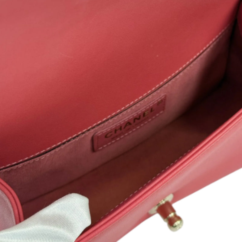 Boy Flap Small Calfskin Chevron Quilted Red GHW