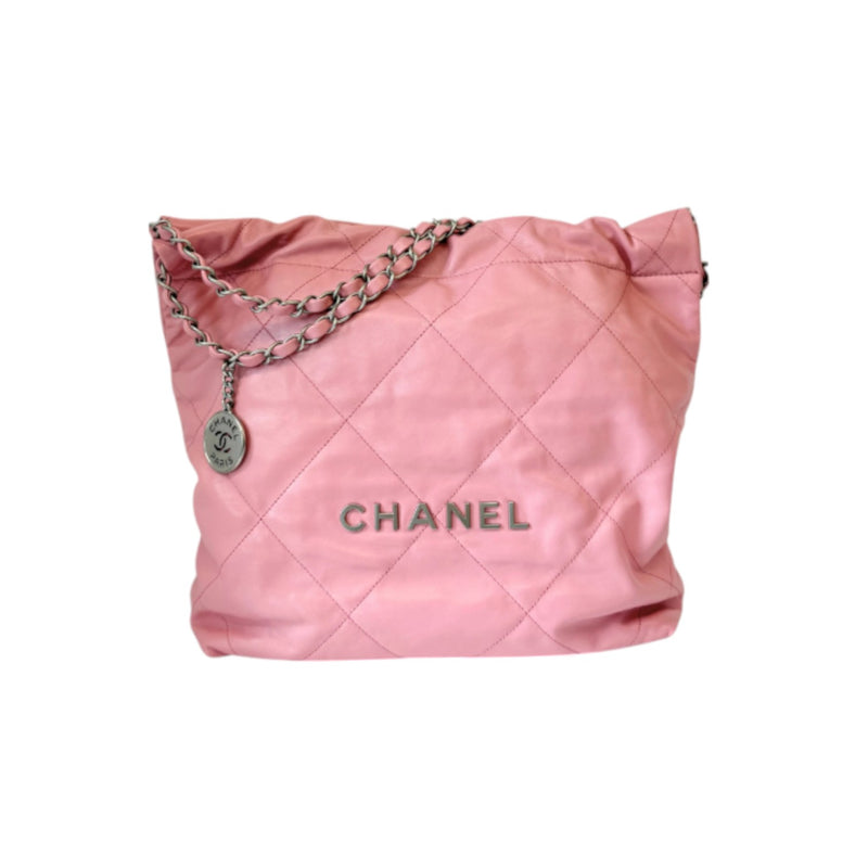 22 Small Shiny Calfskin Quilted Pink SHW