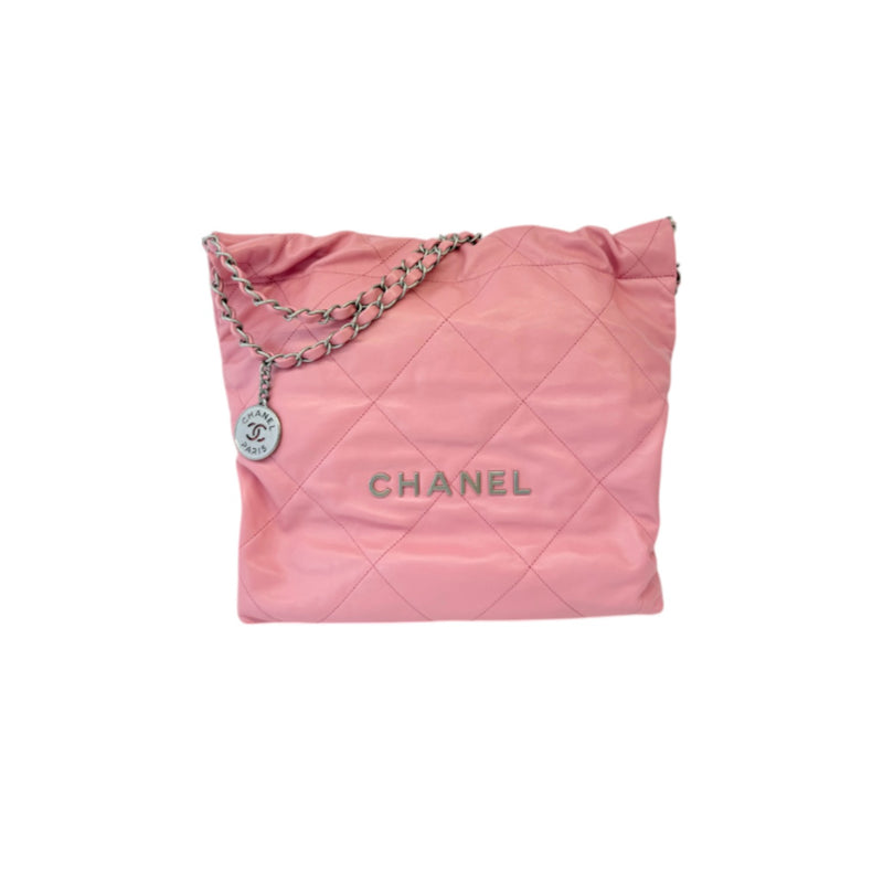 22 Small Shiny Calfskin Quilted Pink SHW