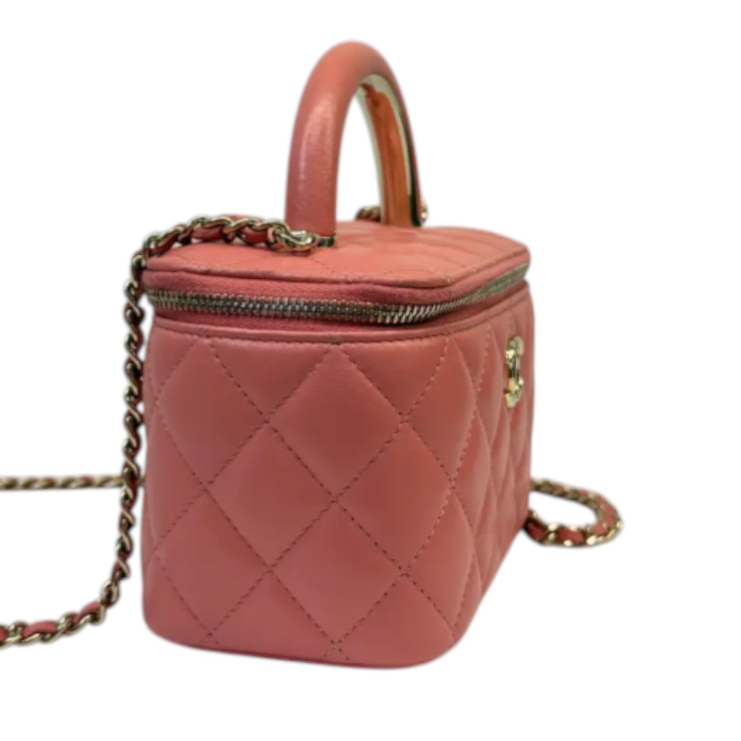 Chanel Top Handle Vanity Case With Chain Small Lambskin Pink