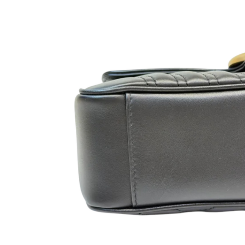 GG Marmont Small Shoulder Calfskin Matelasse Black GHW