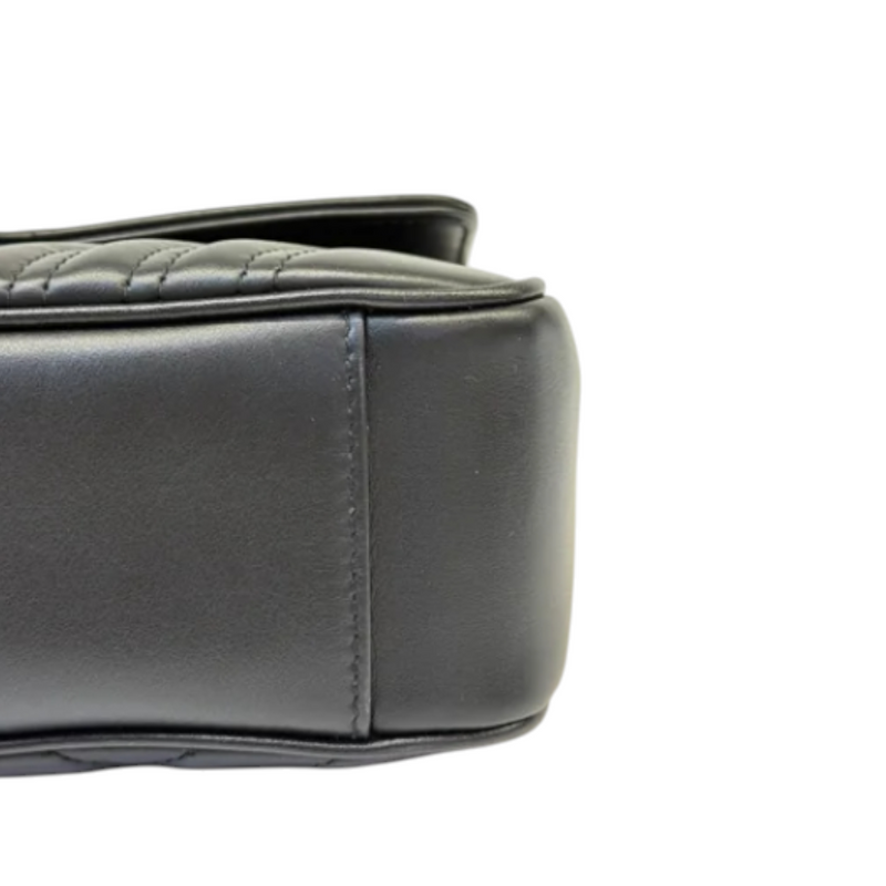 GG Marmont Small Shoulder Calfskin Matelasse Black GHW