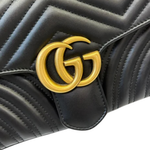 GG Marmont Small Shoulder Calfskin Matelasse Black GHW