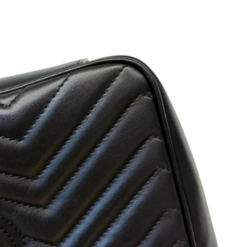 GG Marmont Small Shoulder Calfskin Matelasse Black GHW