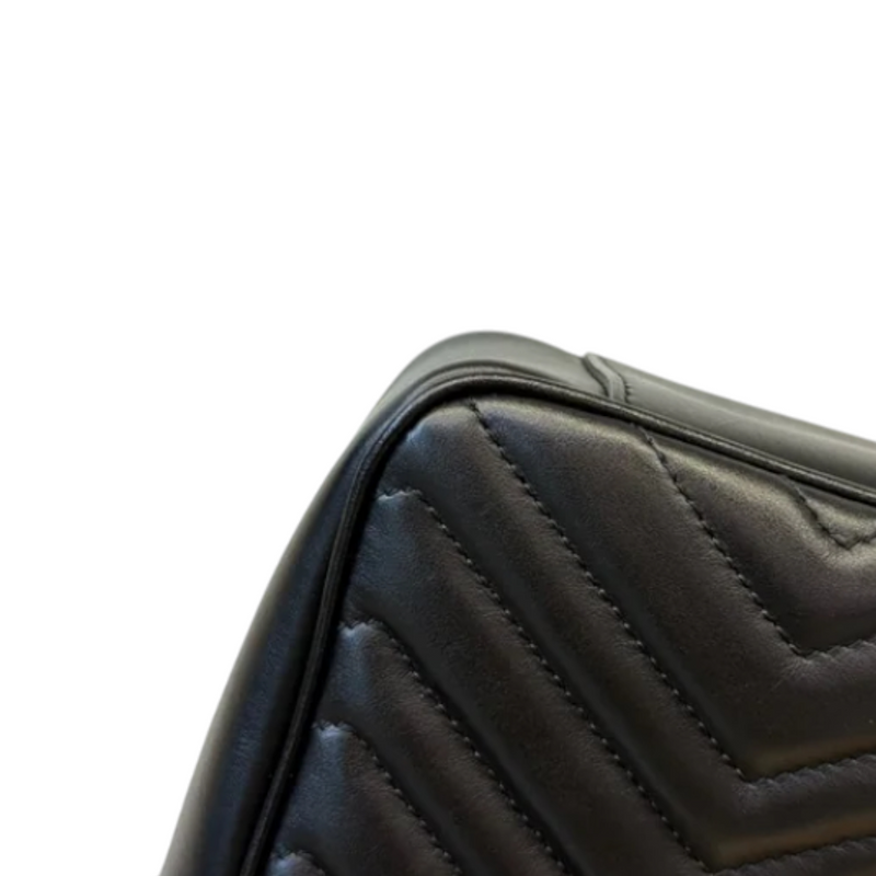 GG Marmont Small Shoulder Calfskin Matelasse Black GHW