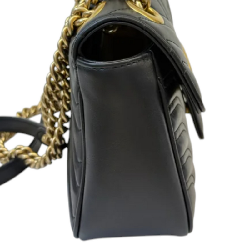 GG Marmont Small Shoulder Calfskin Matelasse Black GHW