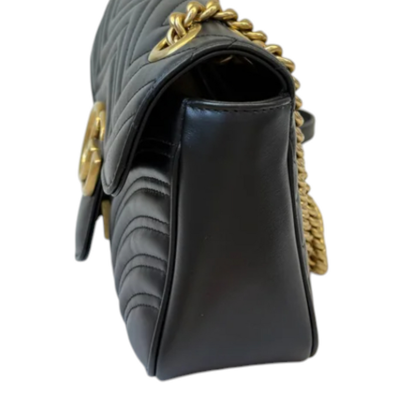 GG Marmont Small Shoulder Calfskin Matelasse Black GHW