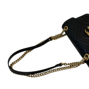 GG Marmont Small Shoulder Calfskin Matelasse Black GHW