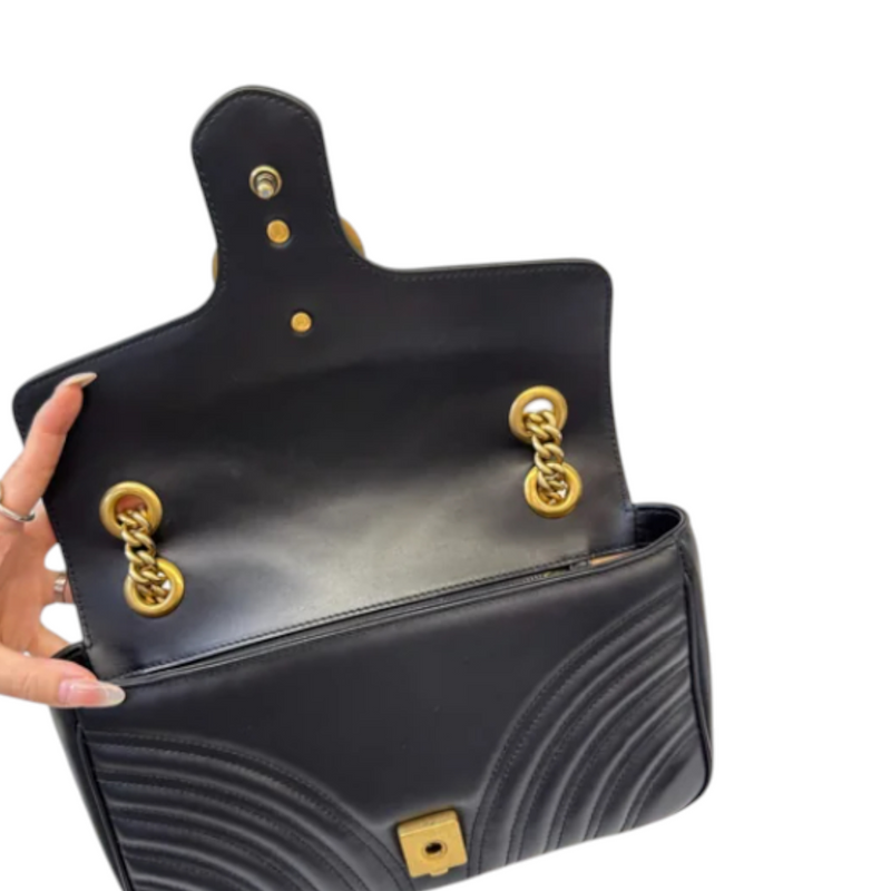 GG Marmont Small Shoulder Calfskin Matelasse Black GHW