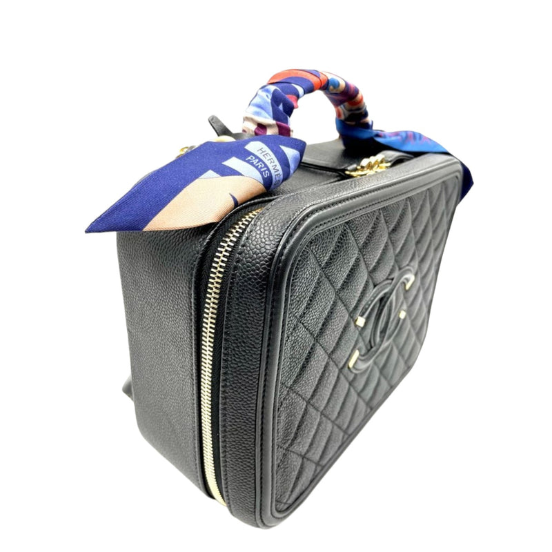 CC Filigree Vanity Case Medium With Hermes Twilly Caviar Black GHW