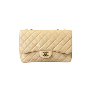 Jumbo Caviar Single Flap Beige GHW