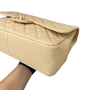 Jumbo Caviar Single Flap Beige GHW