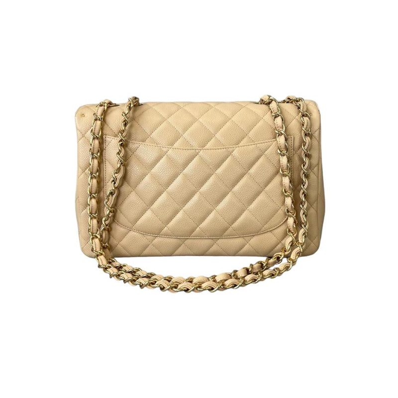 Jumbo Caviar Single Flap Beige GHW