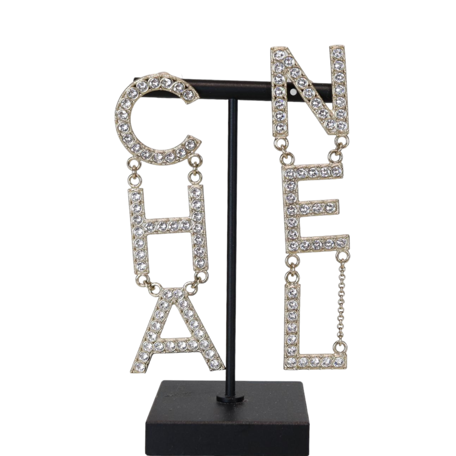 Chanel metal black and white letter earrings