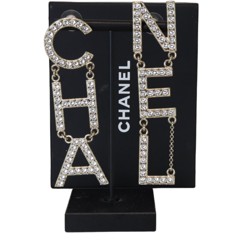 Chanel Silver Iconic Large Cc Logo Crystal Chain Drop Earrings