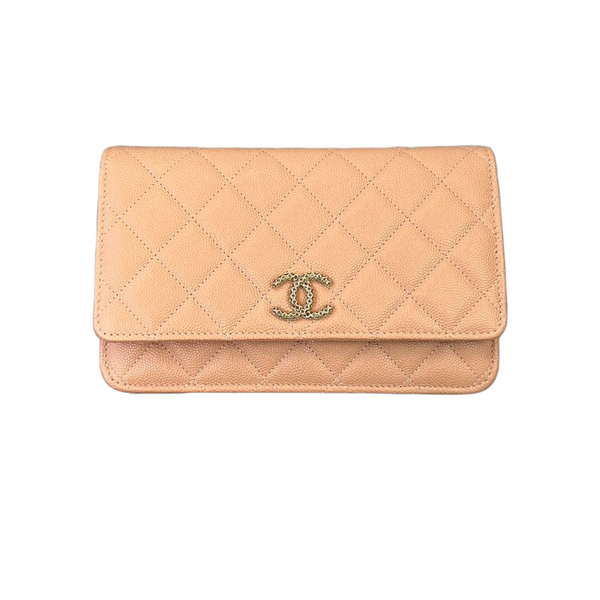 CHANEL Lambskin Resin Quilted Coco Hearts Wallet On Chain WOC