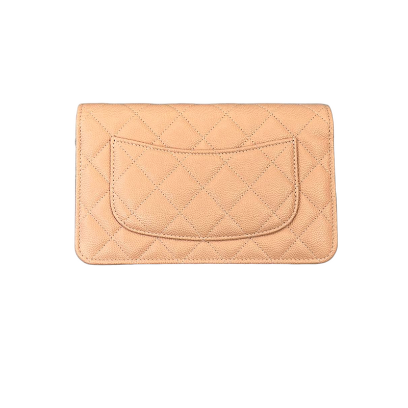 Chanel beige grained calfskin zippy card holder