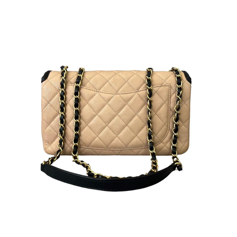 Caviar Quilted CC Filigree Flap in Beige and Black GHW