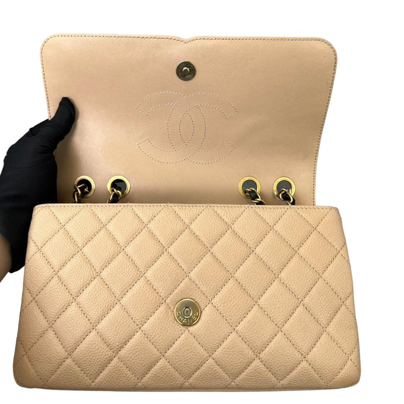 Caviar Quilted CC Filigree Flap in Beige and Black GHW