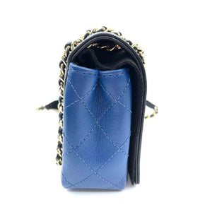 Sheepskin Quilted Vintage Mademoiselle Flap in Blue and Black GHW