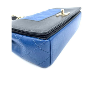 Sheepskin Quilted Vintage Mademoiselle Flap in Blue and Black GHW