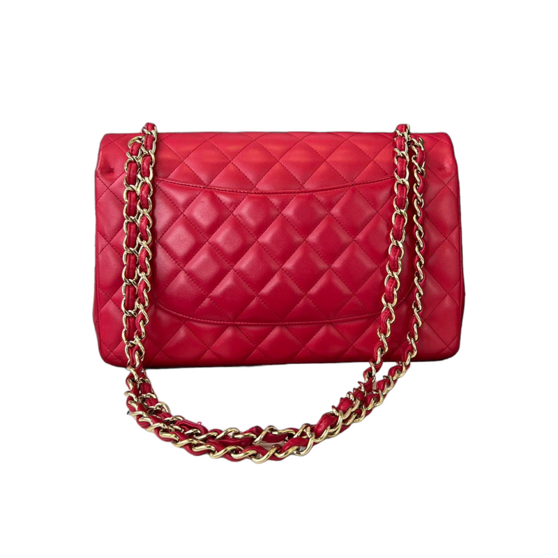 Jumbo Classic Flap Red Lambskin Quilted GHW