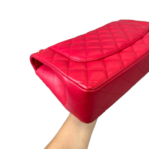 Jumbo Classic Flap Red Lambskin Quilted GHW