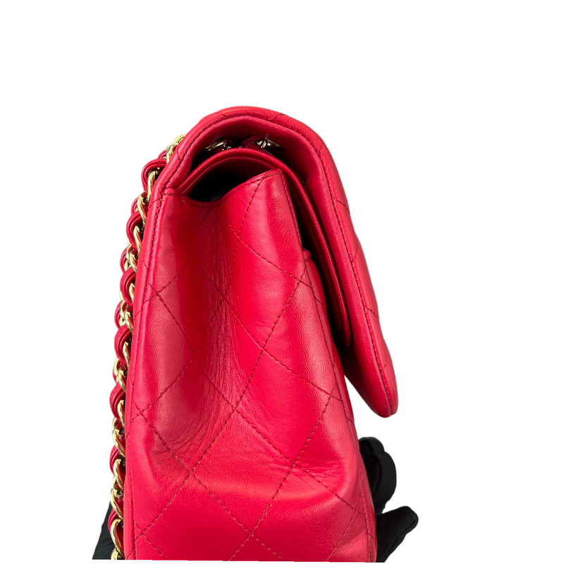 Jumbo Classic Flap Red Lambskin Quilted GHW