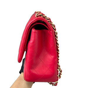 Jumbo Classic Flap Red Lambskin Quilted GHW