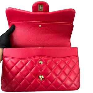 Jumbo Classic Flap Red Lambskin Quilted GHW