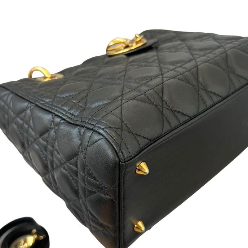 Medium Lady Dior Lambskin Cannage Black GHW