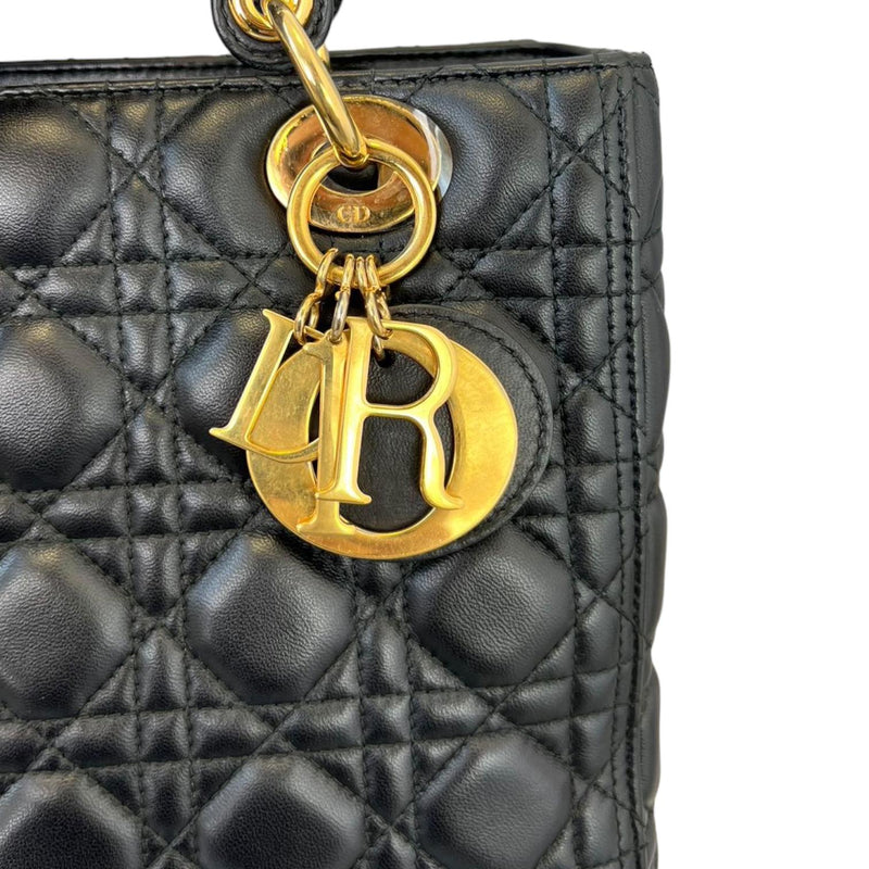 Medium Lady Dior Lambskin Cannage Black GHW