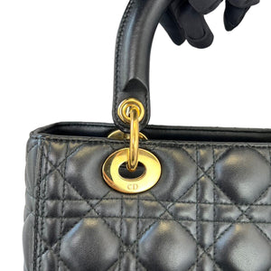 Medium Lady Dior Lambskin Cannage Black GHW