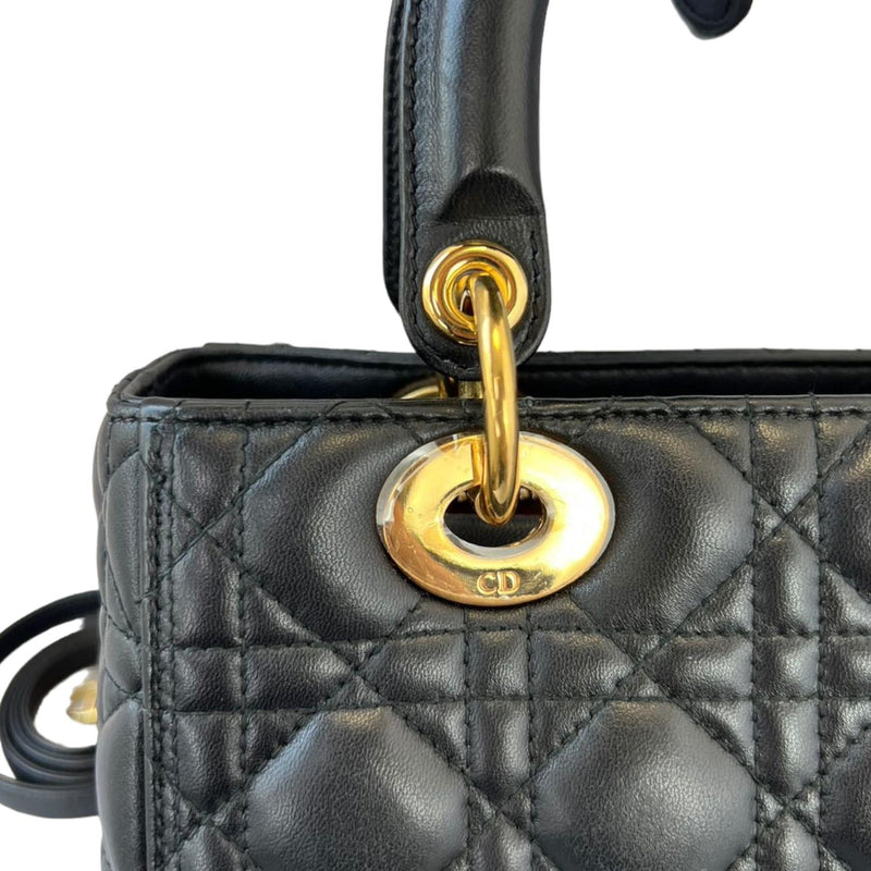 Medium Lady Dior Lambskin Cannage Black GHW