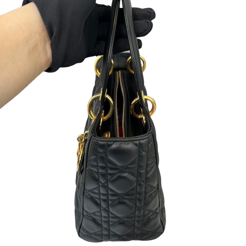 Medium Lady Dior Lambskin Cannage Black GHW