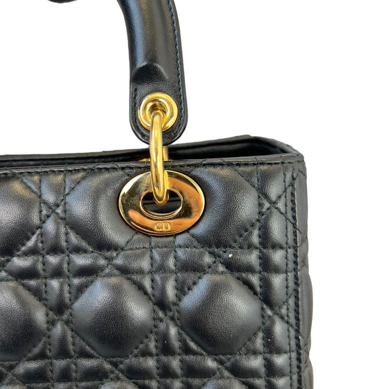 Medium Lady Dior Lambskin Cannage Black GHW