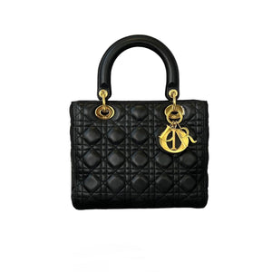 Medium Lady Dior Lambskin Cannage Black GHW