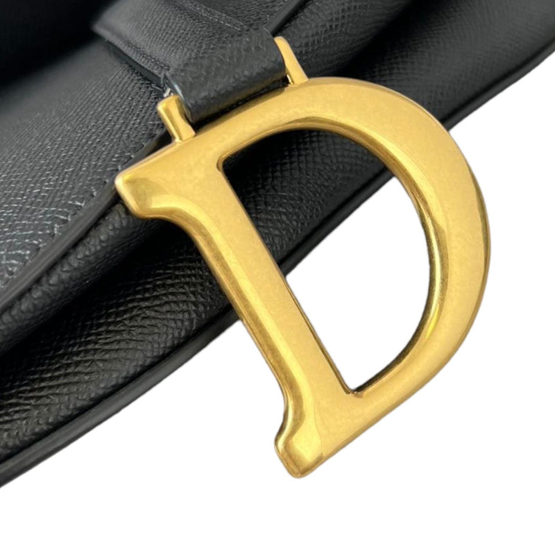 Medium Saddle Grained Leather in Black With Strap GHW