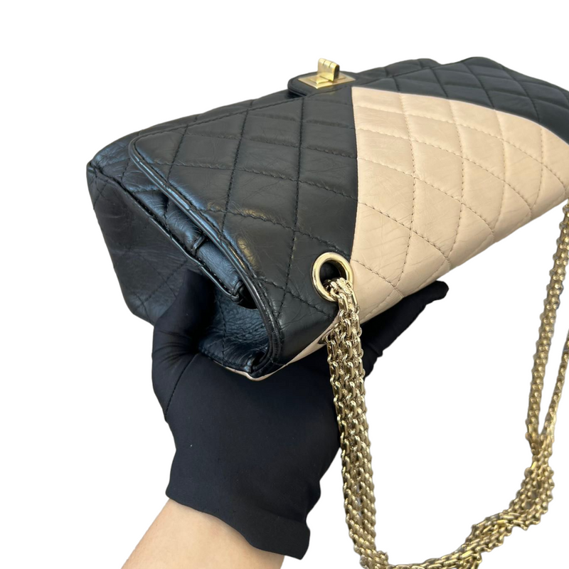 Large 2.55 handbag, Aged calfskin & gold-tone metal, black — Fashion