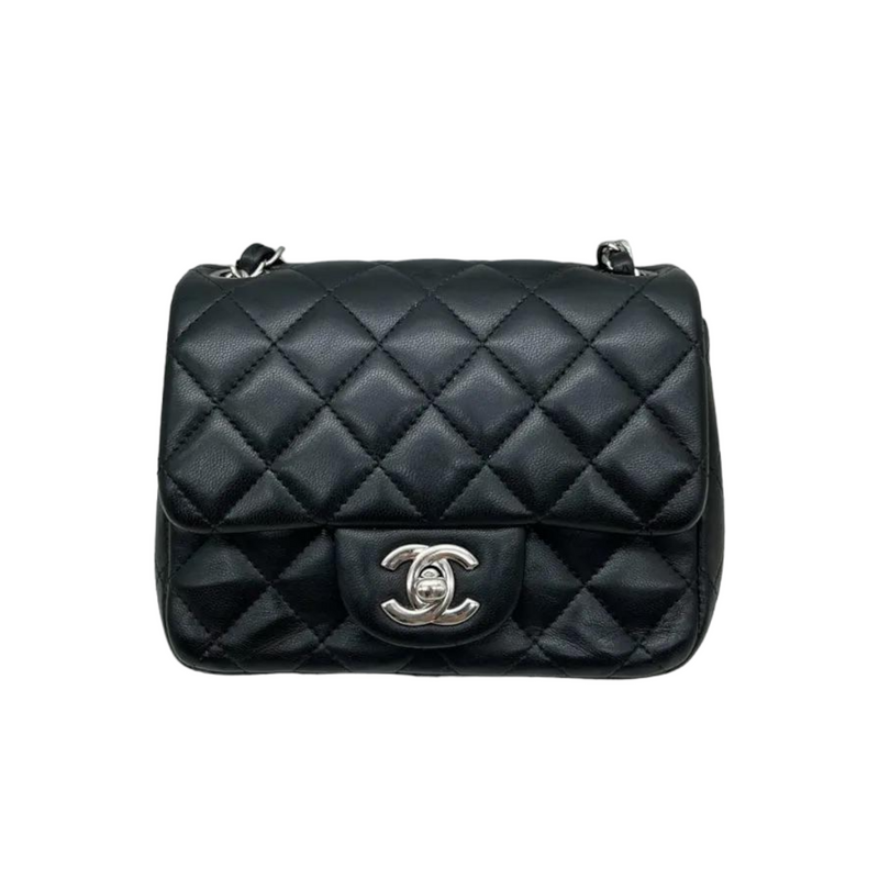 Chanel Crumpled Lambskin Quilted Mini CC Links Top Handle Flap Black