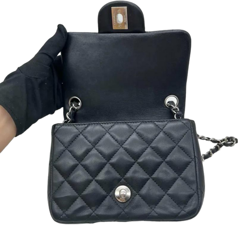 Mini Rectangle Lambskin Black SHW