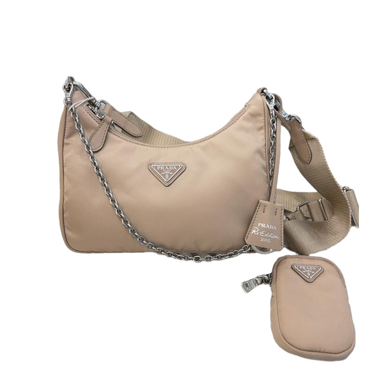 Prada Re-edition 2005 Saffiano Leather Bag in Cameo Beige - 100% Authentic
