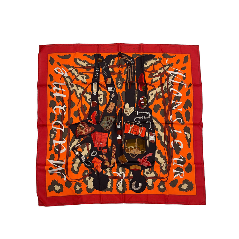 Silk Monsieur Et Madame Scarf 90 Rouge Orange Kaki