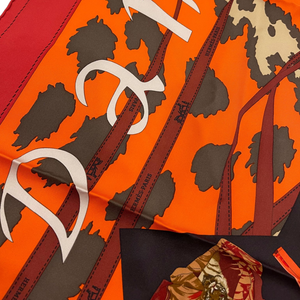 Silk Monsieur Et Madame Scarf 90 Rouge Orange Kaki