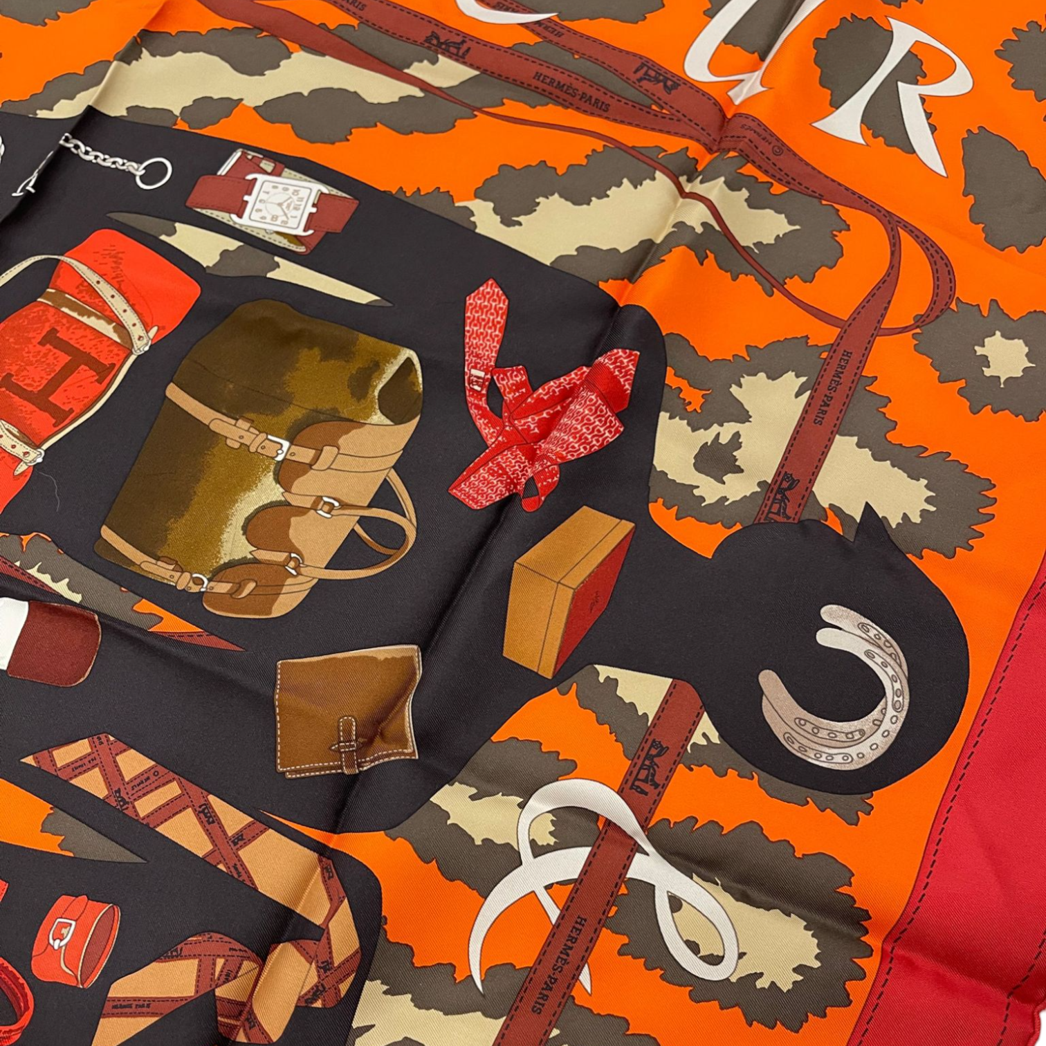 Hermes Silk Monsieur Et Madame Scarf 90 Rouge Orange Kaki – Bag
