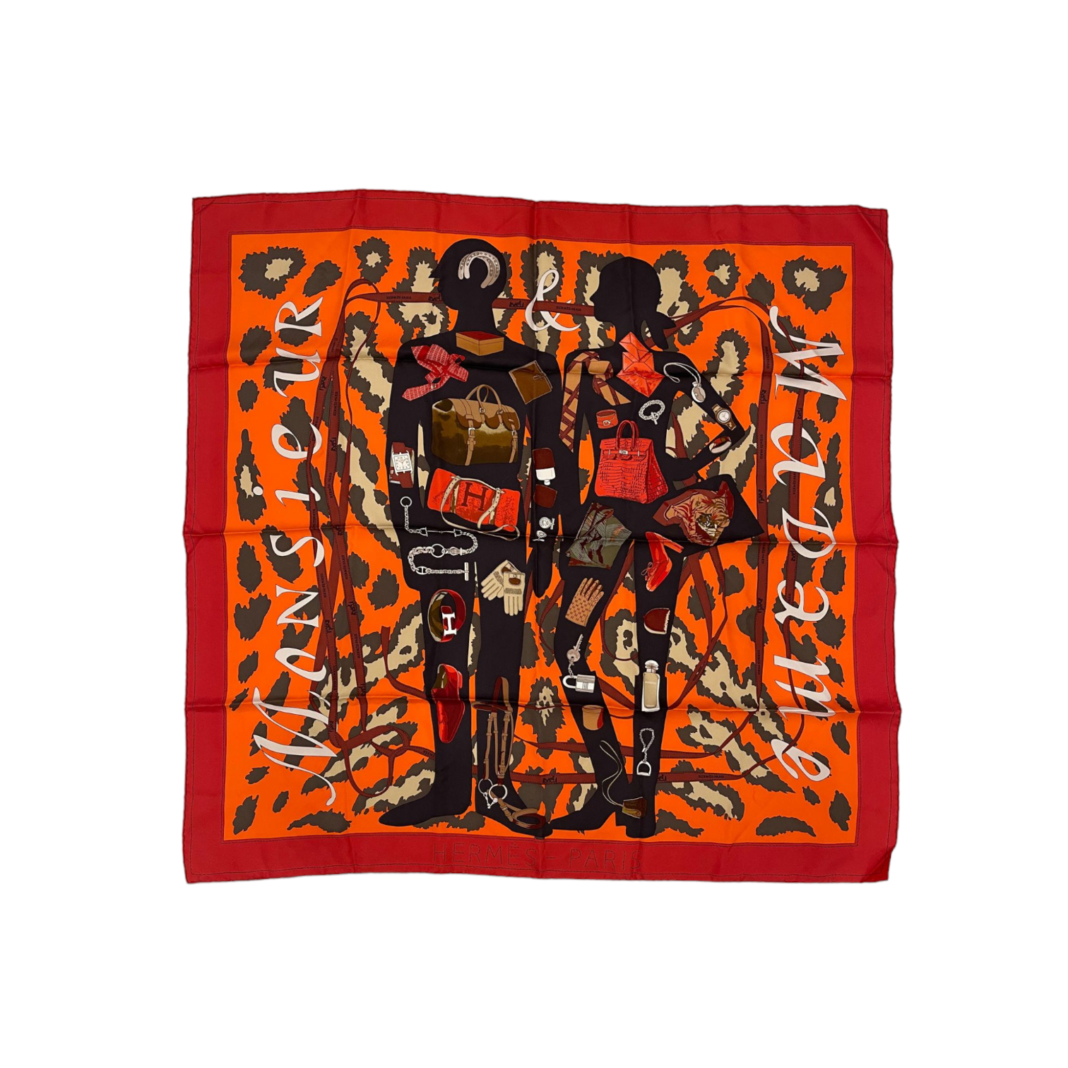 HERMES シルクスカーフ 90cm Monsieur Madame Pre-Owned Brown & Multicolor 'Monsieur et Madame' Silk Scarf 90