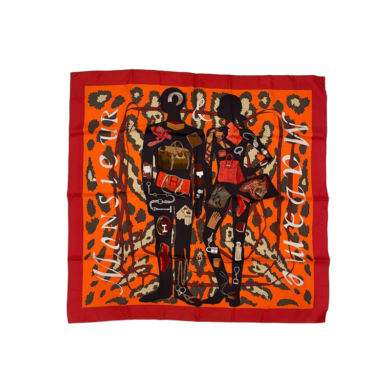 Silk Monsieur Et Madame Scarf 90 Rouge Orange Kaki